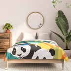 Pandas & Tropical, Nature Botanical Jungle Boho, Plants Wildlife Cute Animals, Funny Eclectic Summer Contemporary Painting Illustration  Comforter Gallery Image 3