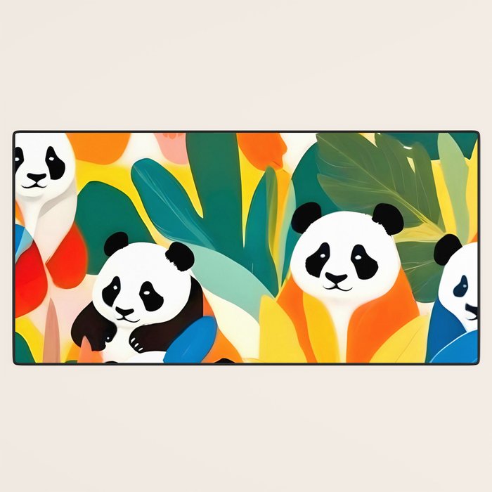 Pandas & Tropical, Nature Botanical Jungle Boho, Plants Wildlife Cute Animals, Funny Eclectic Summer Contemporary Painting Illustration  Desk Mat Gallery Image 3