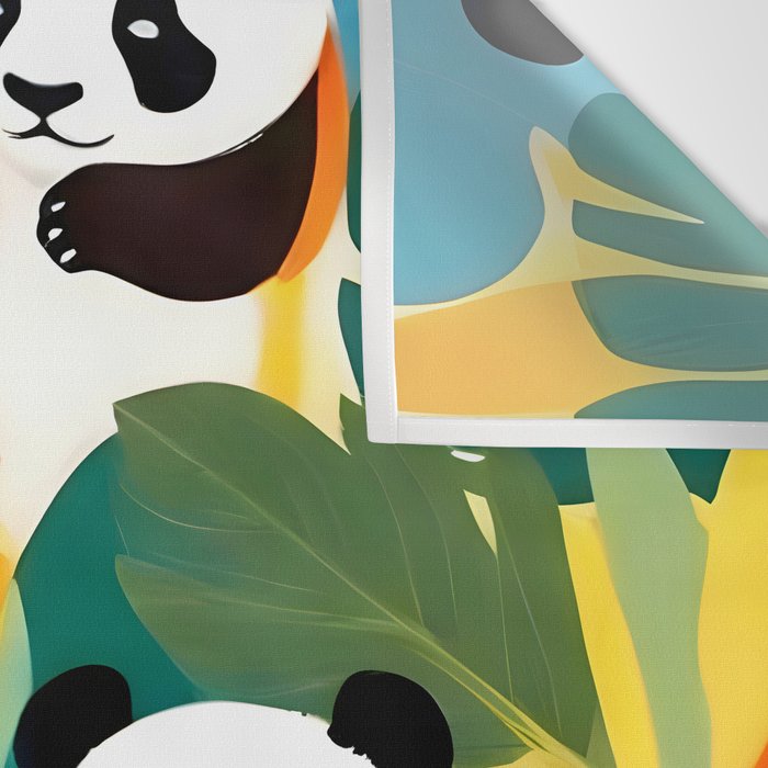 Pandas & Tropical, Nature Botanical Jungle Boho, Plants Wildlife Cute Animals, Funny Eclectic Summer Contemporary Painting Illustration  Wall Tapestry Gallery Image 3