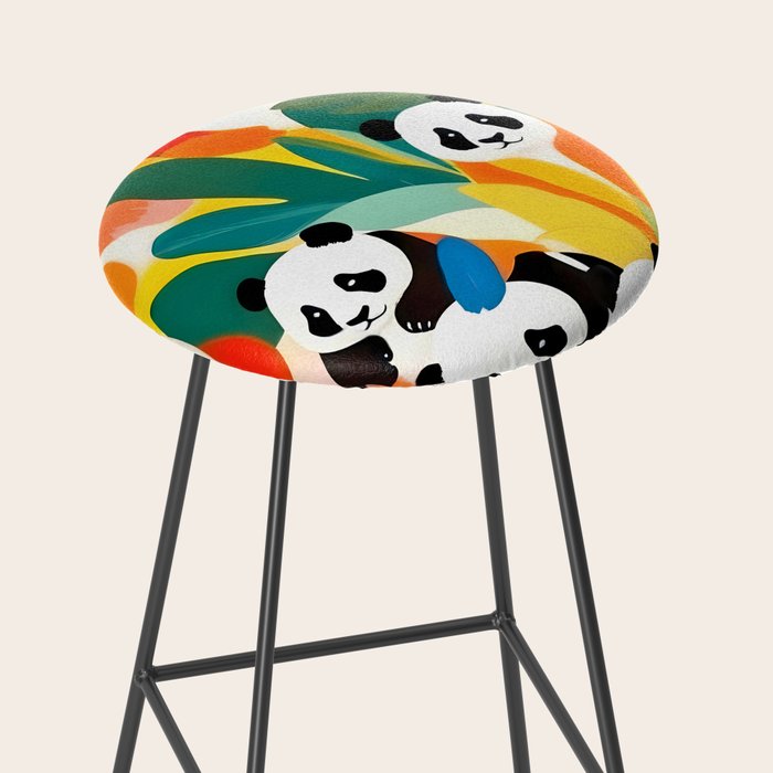 Pandas & Tropical, Nature Botanical Jungle Boho, Plants Wildlife Cute Animals, Funny Eclectic Summer Contemporary Painting Illustration  Stool Gallery Image 2
