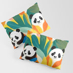 Pandas & Tropical, Nature Botanical Jungle Boho, Plants Wildlife Cute Animals, Funny Eclectic Summer Contemporary Painting Illustration  Pillow Sham Gallery Image 3