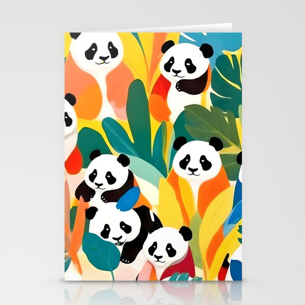 Pandas & Tropical, Nature Botanical Jungle Boho, Plants Wildlife Cute Animals, Funny Eclectic Summer Contemporary Painting Illustration  Stationery Card Gallery Image 2