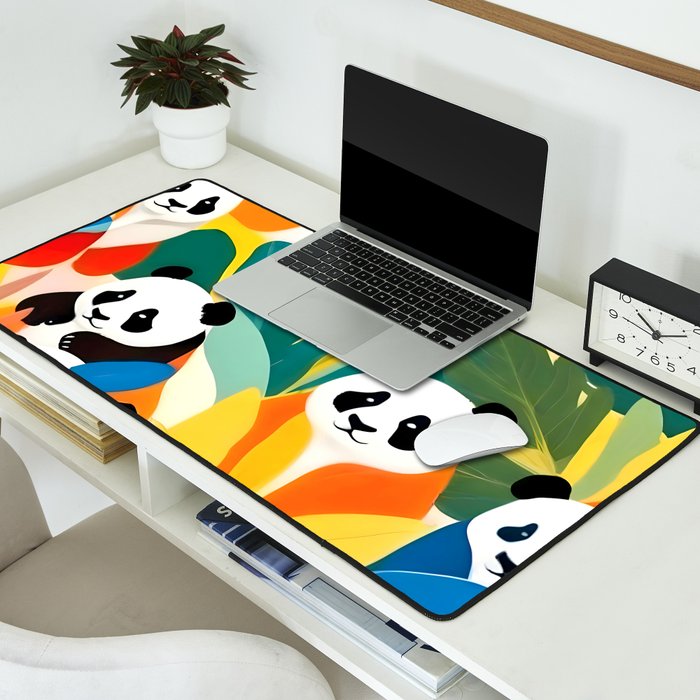 Pandas & Tropical, Nature Botanical Jungle Boho, Plants Wildlife Cute Animals, Funny Eclectic Summer Contemporary Painting Illustration  Desk Mat Gallery Image 2