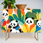 Pandas & Tropical, Nature Botanical Jungle Boho, Plants Wildlife Cute Animals, Funny Eclectic Summer Contemporary Painting Illustration  Credenza Gallery Image 1
