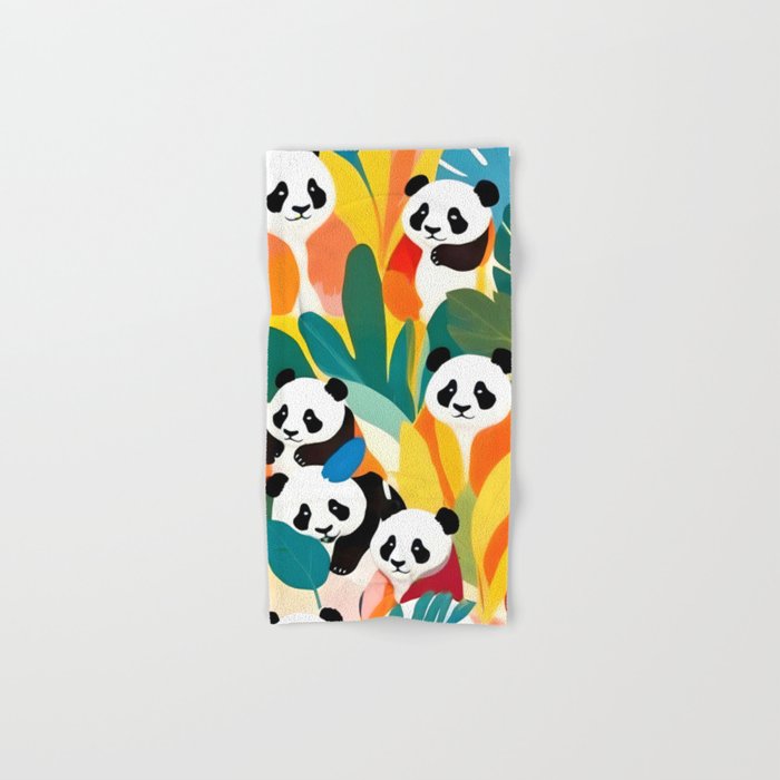 Pandas & Tropical, Nature Botanical Jungle Boho, Plants Wildlife Cute Animals, Funny Eclectic Summer Contemporary Painting Illustration  Bath Towel Gallery Image 1