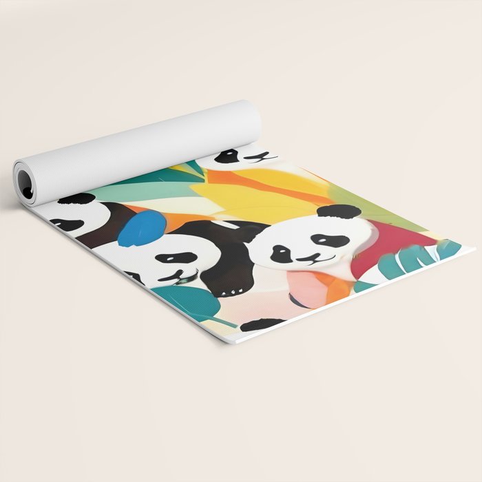Pandas & Tropical, Nature Botanical Jungle Boho, Plants Wildlife Cute Animals, Funny Eclectic Summer Contemporary Painting Illustration  Yoga Mat Gallery Image 2
