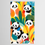 Pandas & Tropical, Nature Botanical Jungle Boho, Plants Wildlife Cute Animals, Funny Eclectic Summer Contemporary Painting Illustration  Tablecloth Gallery Image 2