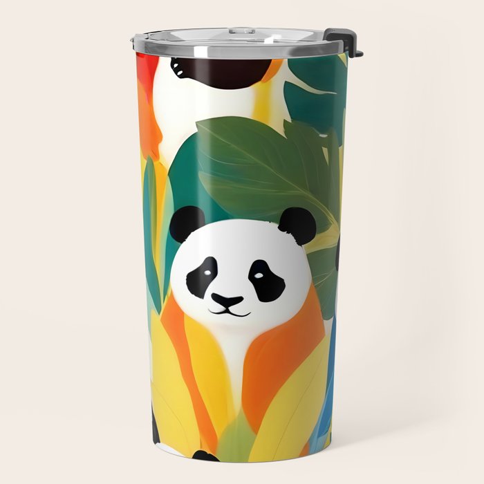 Pandas & Tropical, Nature Botanical Jungle Boho, Plants Wildlife Cute Animals, Funny Eclectic Summer Contemporary Painting Illustration  Travel Mug Gallery Image 2