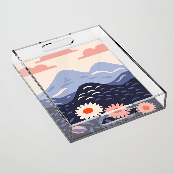 Flower mountain nature landscape art	 Acrylic Tray Gallery Image 1