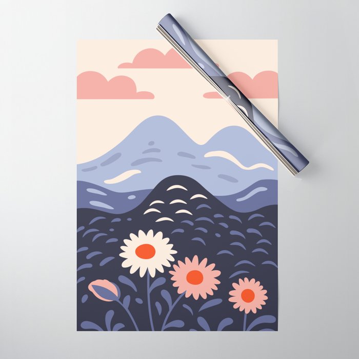 Flower mountain nature landscape art	 Wrapping Paper Gallery Image 1