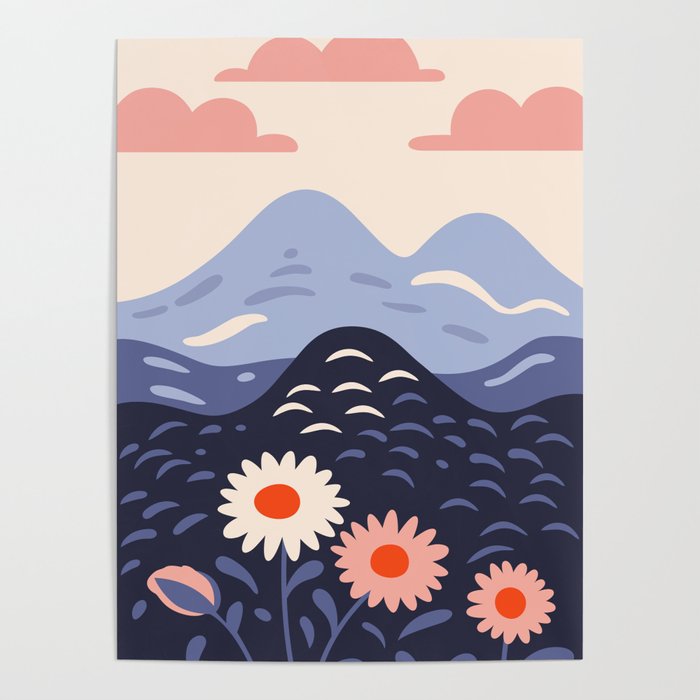 Flower mountain nature landscape art	 Poster Gallery Image 1