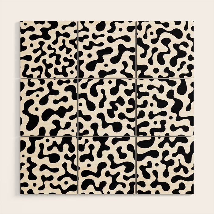 Abstract black organic liquid shape pattern Wood Wall Art Gallery Image 1