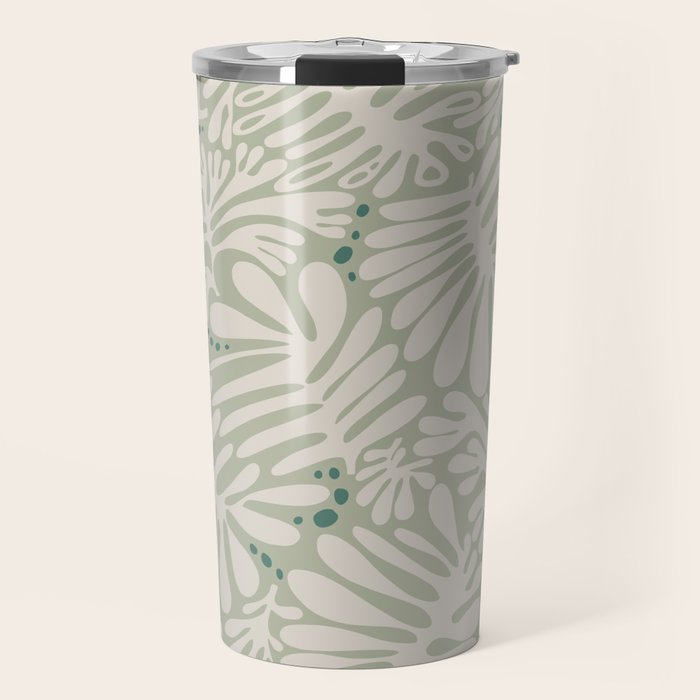 Matisse minimalistic leave pattern light sage green Travel Mug Gallery Image 1