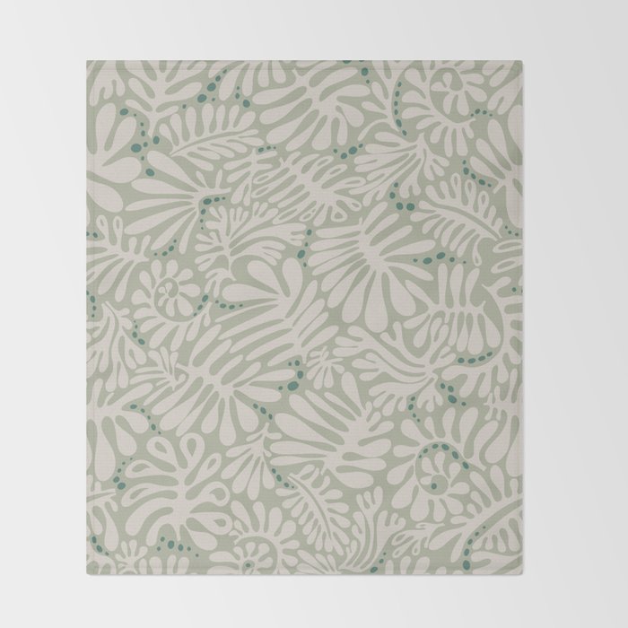 Matisse minimalistic leave pattern light sage green Throw Blanket Gallery Image 2