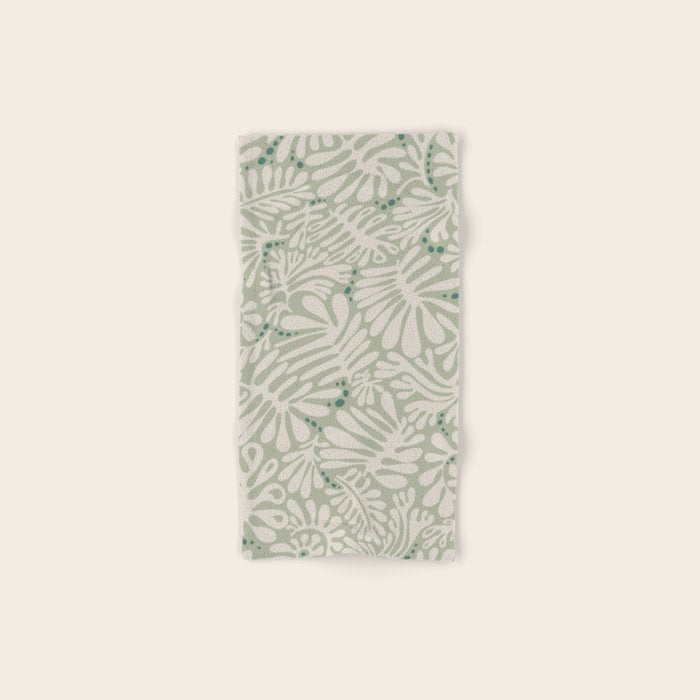 Matisse minimalistic leave pattern light sage green Bath Towel Gallery Image 1