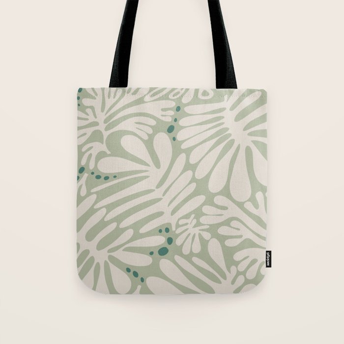 Matisse minimalistic leave pattern light sage green Tote Bag Gallery Image 1