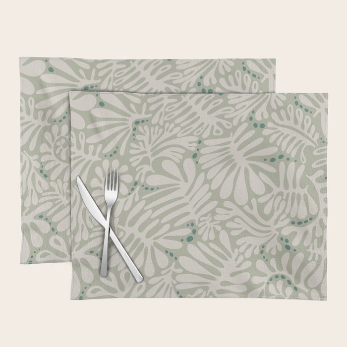 Matisse minimalistic leave pattern light sage green Placemat Gallery Image 1