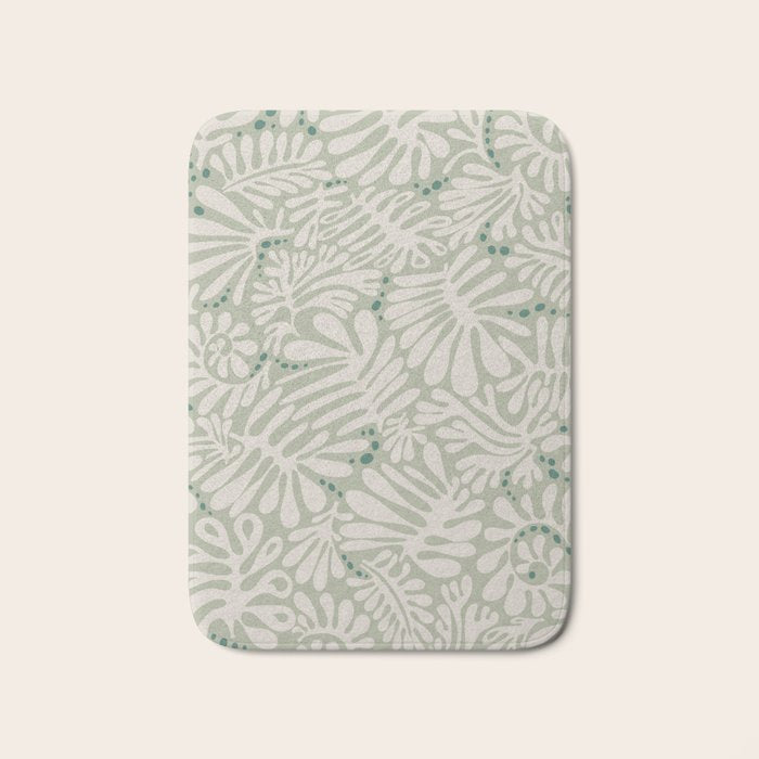 Matisse minimalistic leave pattern light sage green Bath Mat Gallery Image 1