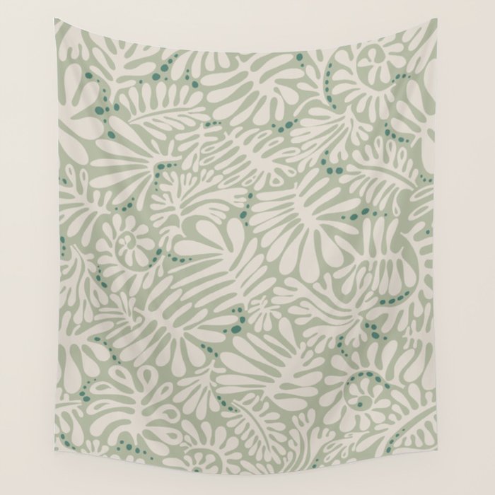 Matisse minimalistic leave pattern light sage green Wall Tapestry Gallery Image 4