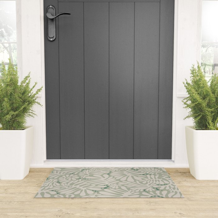 Matisse minimalistic leave pattern light sage green Welcome Mat Gallery Image 3