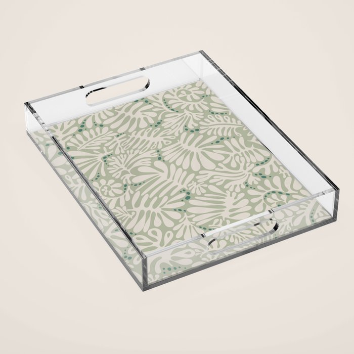 Matisse minimalistic leave pattern light sage green Acrylic Tray Gallery Image 1