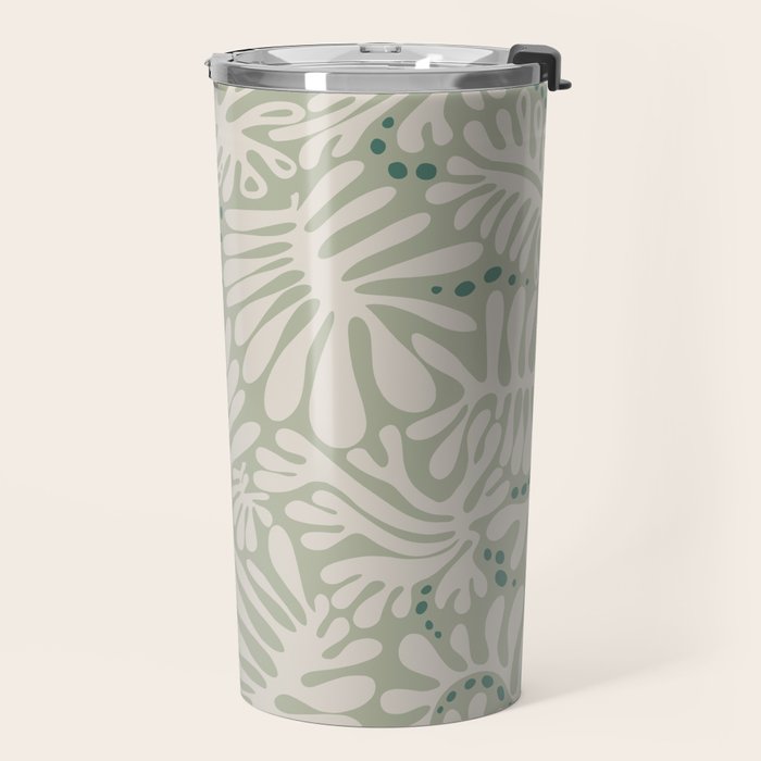 Matisse minimalistic leave pattern light sage green Travel Mug Gallery Image 2
