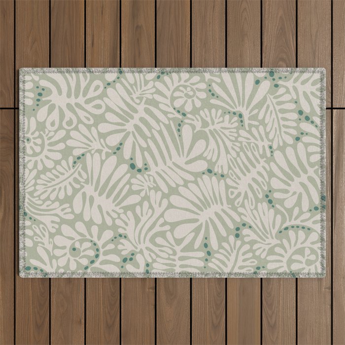 Matisse minimalistic leave pattern light sage green Outdoor Rug Gallery Image 1