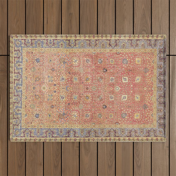 Antique Turkish Coral Koum Kapi  Outdoor Rug Gallery Image 1