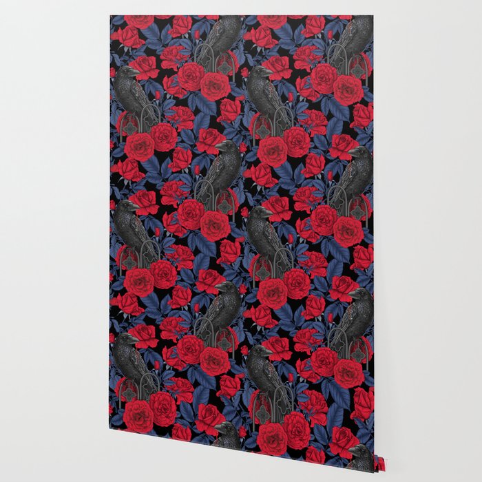 Ravens and red roses with blue leaves Wallpaper Gallery Image 2