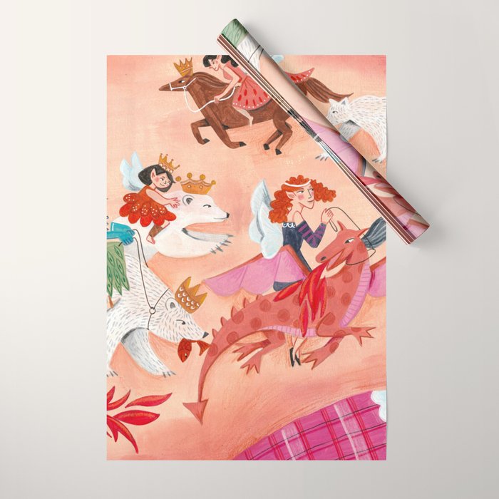 Fairies Bears and Dragons dream Wrapping Paper Gallery Image 1