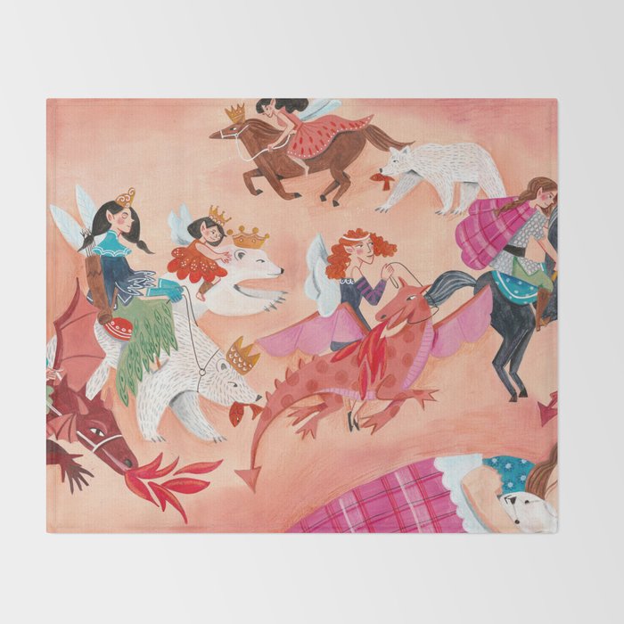 Fairies Bears and Dragons dream Throw Blanket Gallery Image 2