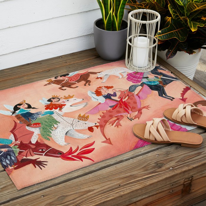Fairies Bears and Dragons dream Outdoor Rug Gallery Image 2