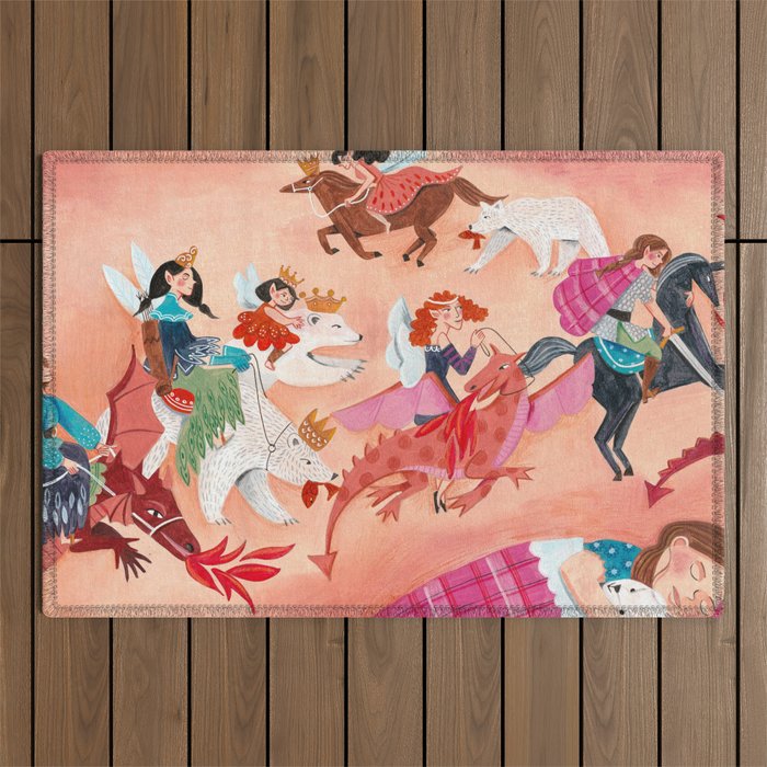 Fairies Bears and Dragons dream Outdoor Rug Gallery Image 1