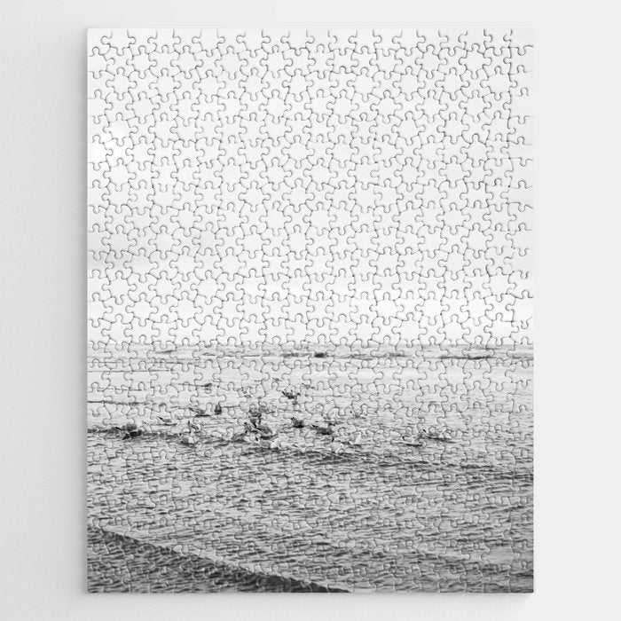 Seagulls II  | Fine art black and white beach photography | The Netherlands Jigsaw Puzzle Gallery Image 1