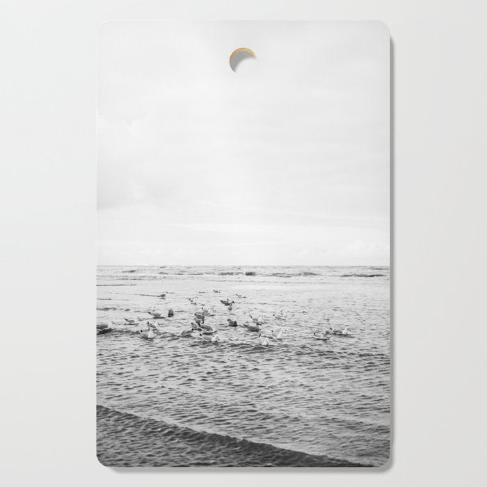 Seagulls II  | Fine art black and white beach photography | The Netherlands Cutting Board Gallery Image 1