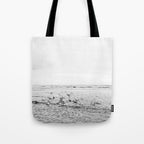 Seagulls II  | Fine art black and white beach photography | The Netherlands Tote Bag Gallery Image 1