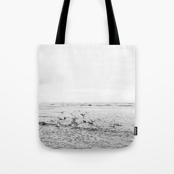 Seagulls II  | Fine art black and white beach photography | The Netherlands Tote Bag Gallery Image 1