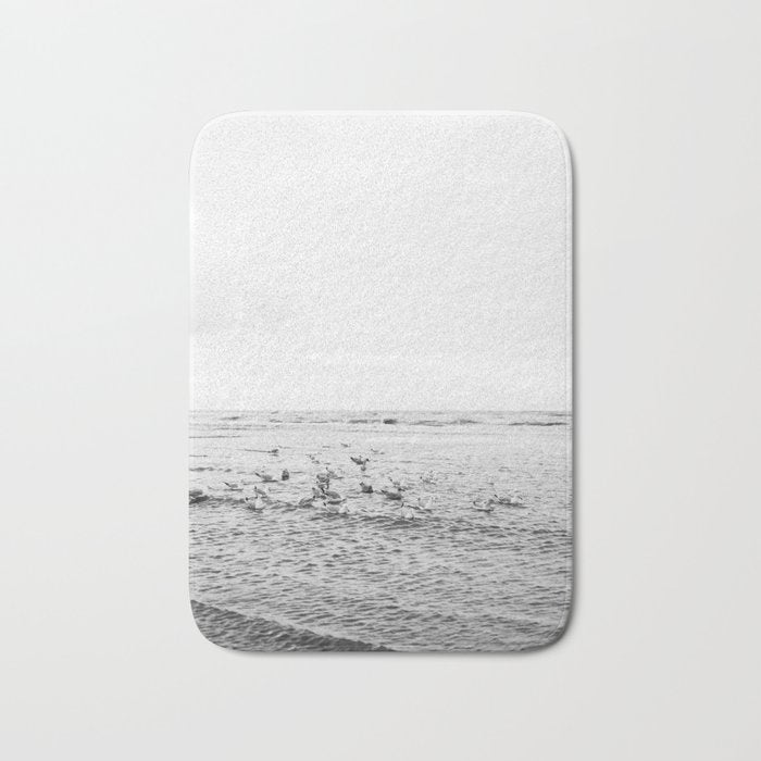 Seagulls II  | Fine art black and white beach photography | The Netherlands Bath Mat Gallery Image 1
