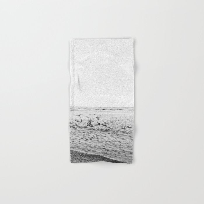 Seagulls II  | Fine art black and white beach photography | The Netherlands Bath Towel Gallery Image 1