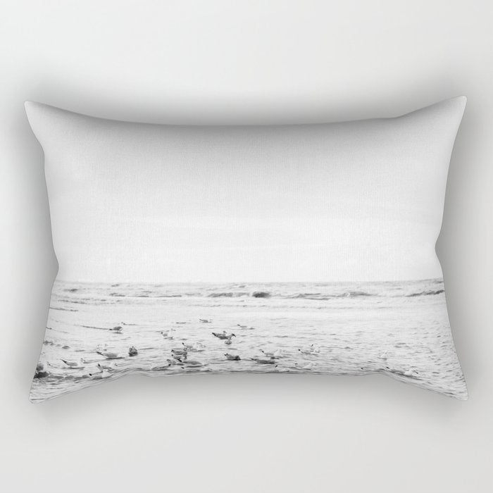 Seagulls II  | Fine art black and white beach photography | The Netherlands Rectangular Pillow Gallery Image 1