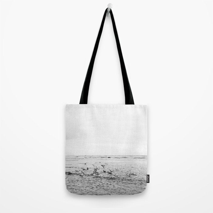 Seagulls II  | Fine art black and white beach photography | The Netherlands Tote Bag Gallery Image 2