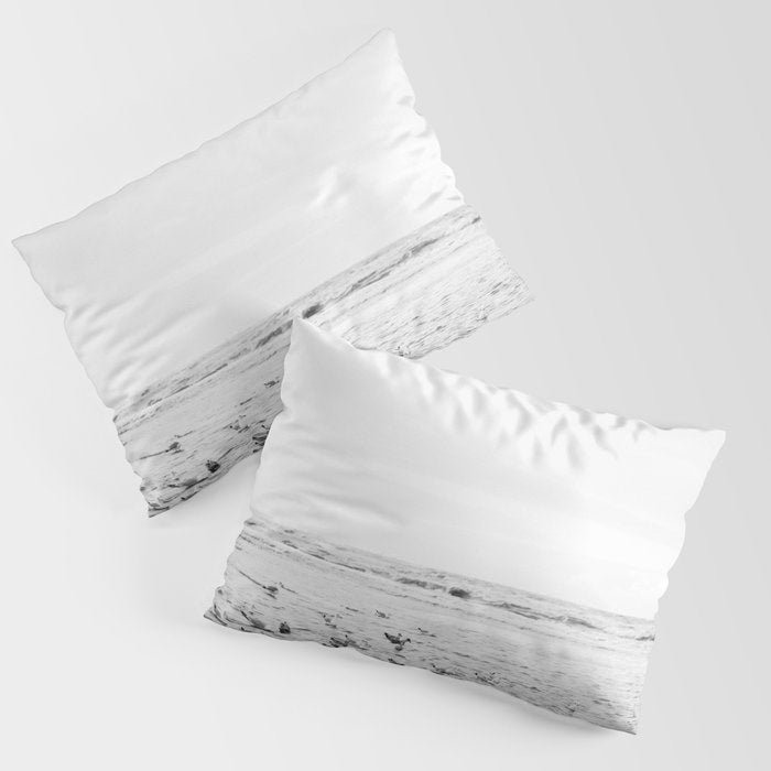 Seagulls II  | Fine art black and white beach photography | The Netherlands Pillow Sham Gallery Image 1
