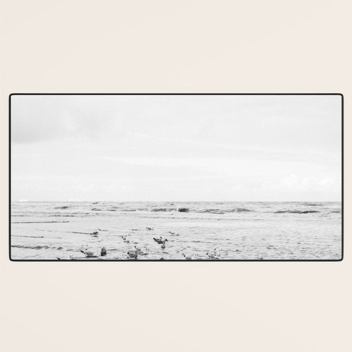 Seagulls II  | Fine art black and white beach photography | The Netherlands Desk Mat Gallery Image 3