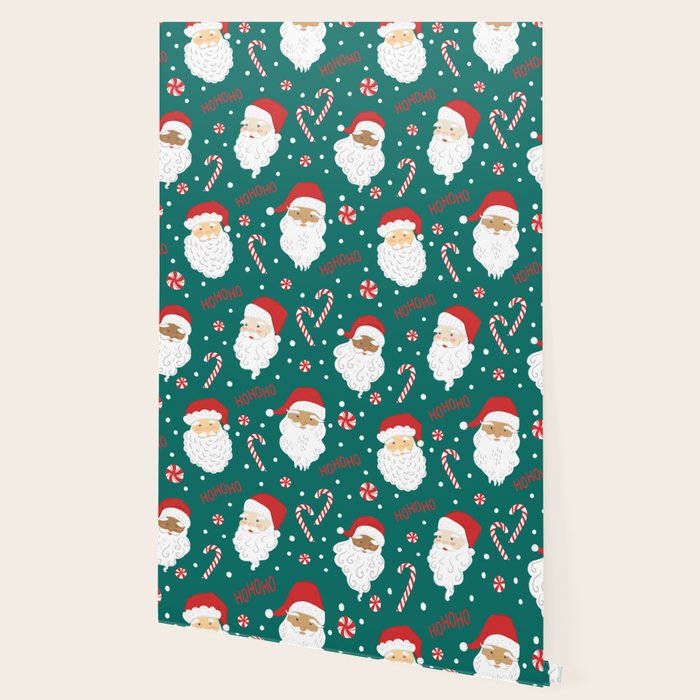 Peppermint Santas on Vivid Teal Wallpaper Gallery Image 2
