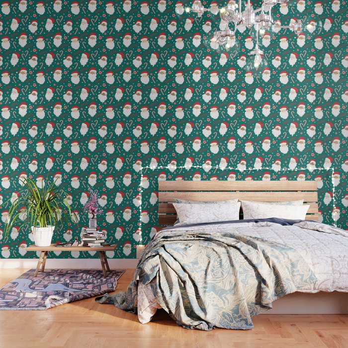 Peppermint Santas on Vivid Teal Wallpaper Gallery Image 3