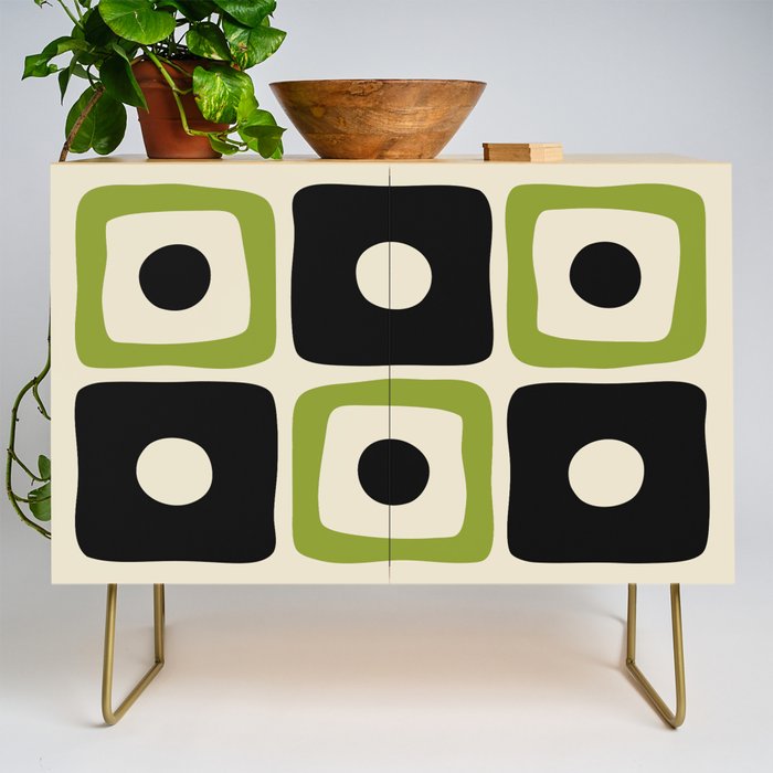 Mid Century Modern Scandinavian Pattern 592 Black and Chartreuse Credenza Gallery Image 1