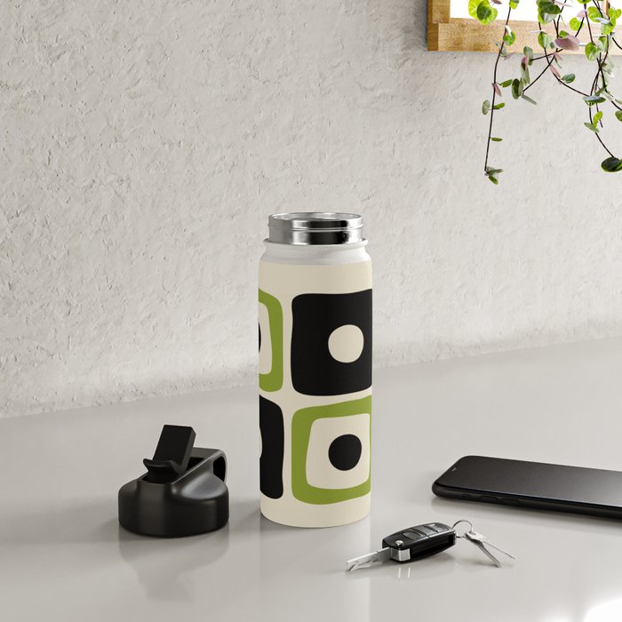 Mid Century Modern Scandinavian Pattern 592 Black and Chartreuse Water Bottle Gallery Image 4