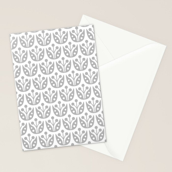 Mid Century Flower Pattern Gray Stationery Card Gallery Image 2