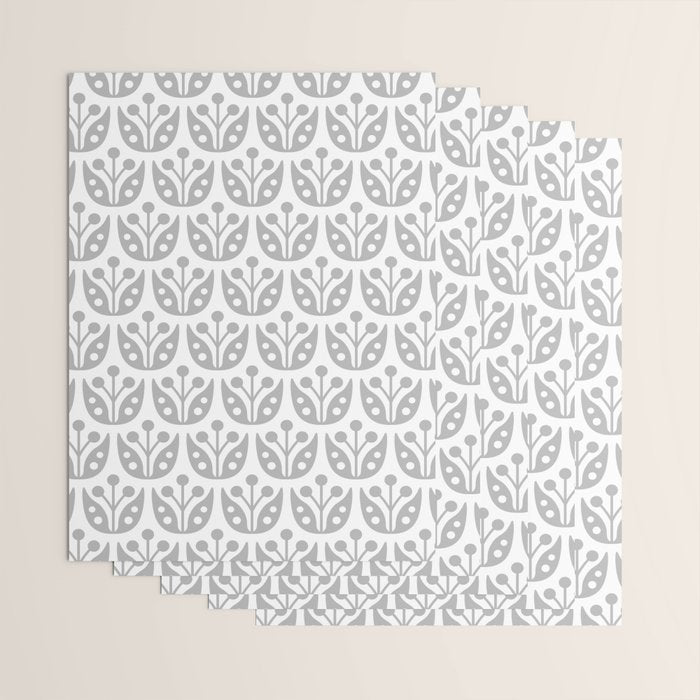 Mid Century Flower Pattern Gray Wrapping Paper Gallery Image 3