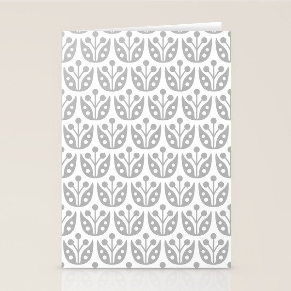 Mid Century Flower Pattern Gray Stationery Card Gallery Image 2